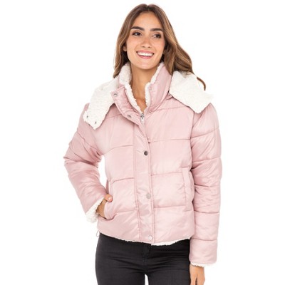 Women's Faux Leather Puffer Jacket, Puffy Coat - S.e.b. By Sebby Black  Large : Target