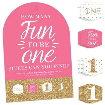 Big Dot of Happiness 1st Birthday Girl - Fun to be One - First Birthday Party Scavenger Hunt - 1 Stand and 48 Game Pieces - Hide and Find Game
