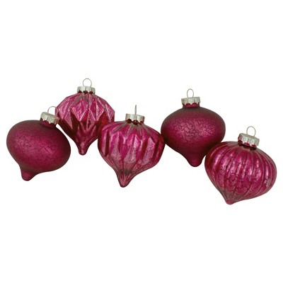 Magenta Pink Mercury Glass Christmas Ornament Set, 12 Pieces
