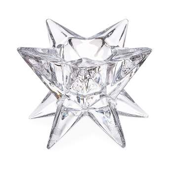 tagltd Ara Clear Glass Starburst Shape Reversible Tealight and Taper Candle Holder, 3.7L x 3.7W x 2.8H, Sold in Units of 1