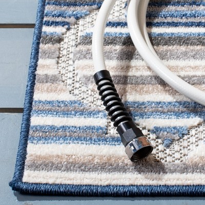 Cabana Geometric Easy-Care Blue/Grey Square Area Rug 3'x3'