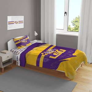 NCAA LSU Tigers Slanted Stripe Twin Bedding Set in a Bag - 4pc - 1 of 3