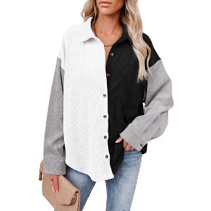 Clearlove Women's Color Block Corduroy Relaxed Shirt Jacket Oversized Button Front Casual Cover-Up - 1 of 4