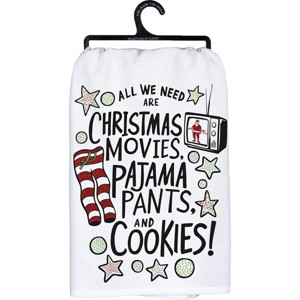 Primitives by Kathy Christmas Movies Pajama Pants and Cookies Kitchen Dish Towel - 28" x 28" - 1 of 3
