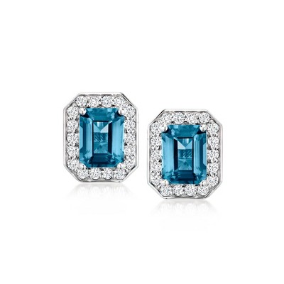 Ross-Simons 3.20 ct. t.w. London Blue Topaz Earrings With .50 ct. t.w. Lab-Grown Diamonds in Sterling Silver
