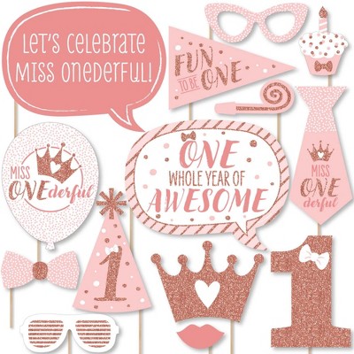 Big Dot of Happiness 1st Birthday Little Miss Onederful - Girl First Birthday Party Photo Booth Props Kit - 20 Count