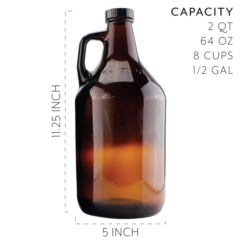 Cornucopia Brands Amber Glass Growler Jugs 64oz/Half Gallon 2pk; for Kombucha, Home Brew, Distilled Water & More, 2 of 8