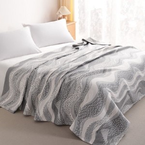 3 Layers Cotton Muslin Bed Blanket, Breathable Thermal Yarn Dyed Blanket - NTBAY - 1 of 4