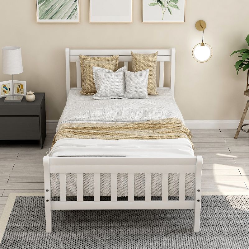 Twin Size Wood Platform Bed with Headboard, Footboard and Wooden Slat Support-ModernLuxe, 2 of 14