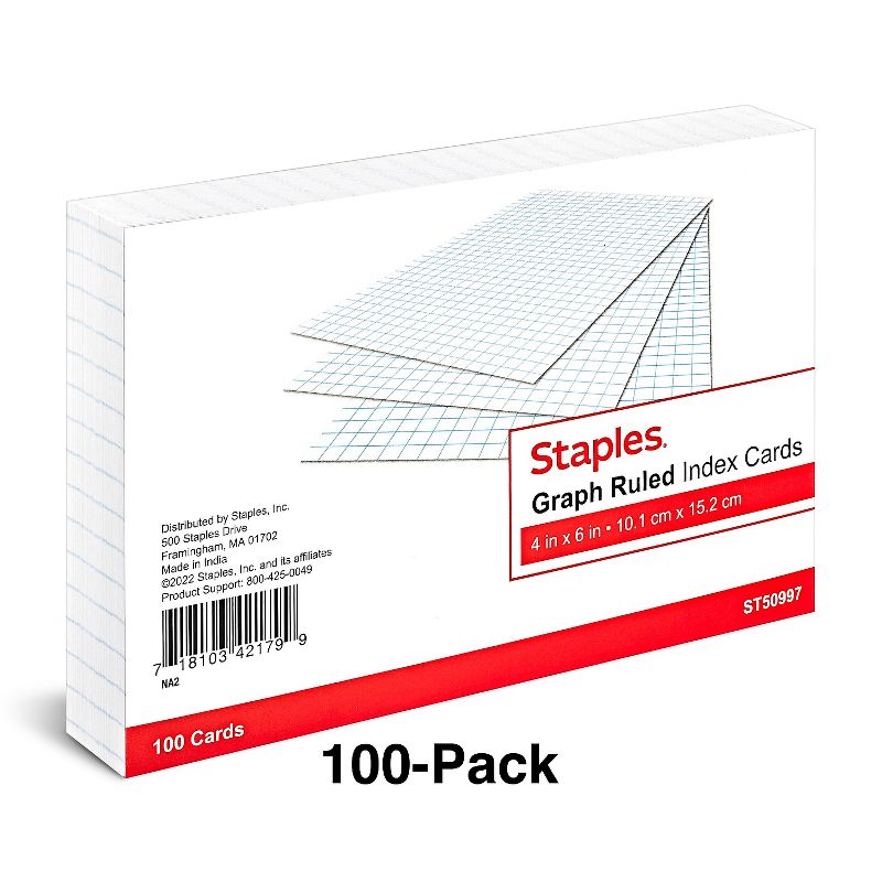 Staples 4" x 6" Graph Ruled White Index Cards 100/Pack (50997) TR50997, 2 of 6