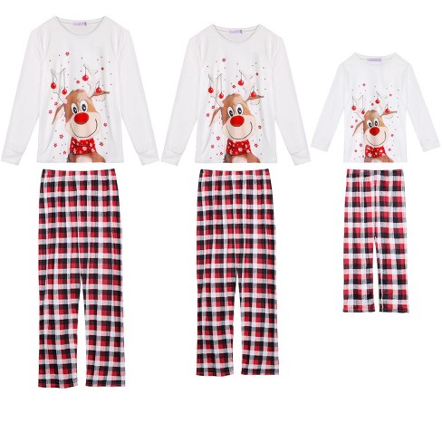 Cheibear Christmas Plaid Long Sleeve Tee With Pants Loungewear