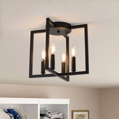 PAKOKULA 14.57 in. 4-Light Matte Black Geometric Semi-Flush Mount with Metal Shade