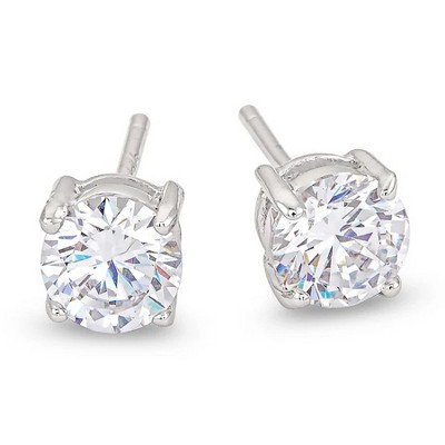 ShineHigh Unisex Cubic Zirconia Stud Earrings Rhodium-Plated Round Cut CZ, Classic Sparkle for Men & Women, Multiple Sizes & Styles Available