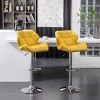 Roundhill Furniture Breni Velvet Diamond Tufted Swivel Adjustable Height Barstool, Yellow, Set of 2 - 3 of 4