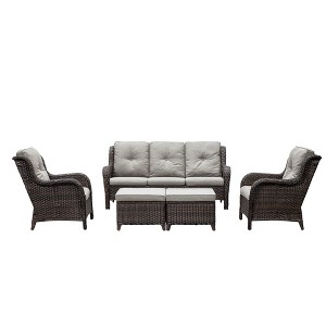 POCASSY Wicker Rattan 5 Piece Complete Patio Set with Cushions - 1 of 4