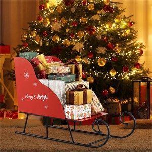 Angel Sar Santa Sleigh Storage Cart, 29" Metal Christmas Decoration with Basket, Red & Black Holiday Display for Gifts, Ornaments, or Decor - 1 of 4