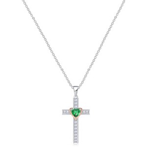 Molenia Birthstone Cross Necklace for Women, 925 Sterling Silver Heart Cross Pendant Necklace Fine Cross Jewelry Birthday Gifts for Her 18"+4" Inches - 1 of 4