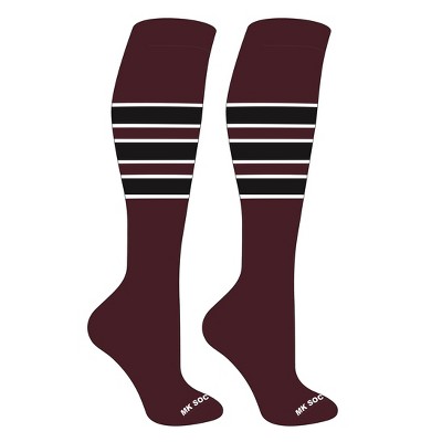 MK Socks Striped OTC Baseball, Softball, Football Socks (C) Maroon, White, Black