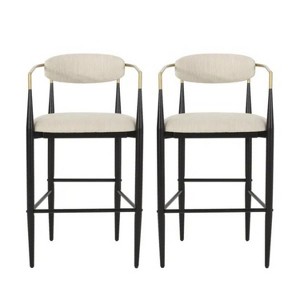 Barstools Set of 2, Counter Height Upholstered Bar Stools with Backs and Iron Legs - 1 of 4