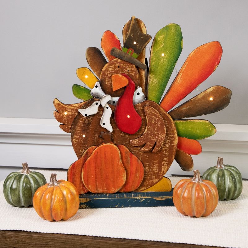 Northlight 13" LED Lighted Turkey with Pumpkin Fall Harvest Decoration, 2 of 6
