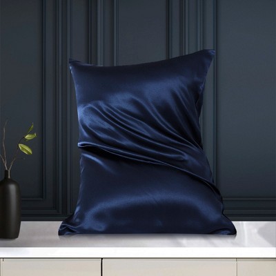 1 Pc Standard/20x26inch Silk with Zipper Pillow Cases Navy Blue - PiccoCasa