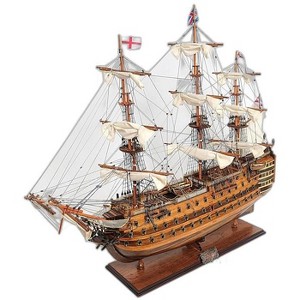 HomeRoots 27" Wood Brown Solid Wood Hand Painted Model Boat Tabletop Sculpture - 1 of 3
