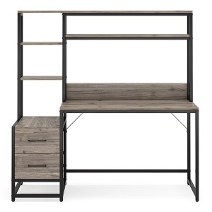 Resenkos Computer Desk, Gaming Desk,60" Tall Computer Desk Writing Table with 2 Drawers and Storage Shelves,Gray - 1 of 4