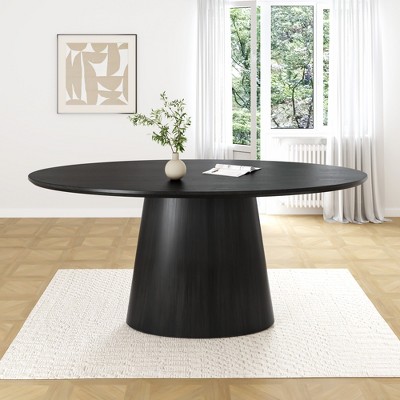 Wooakway 30"H Modern Oval Wood Kitchen Table Dining Table Conference Table Gaming Table with Single Pedestal Black/Walnut/Natural Wood