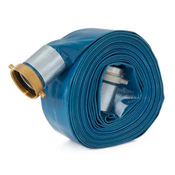 Apache 98138065 3 Inch Diameter 50 Foot Length 55 PSI Polyester Reinforced PVC Lay Flat Pool Sump Pump Hose with Aluminum Quick-Shank Connections Blue