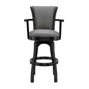 30" Raleigh Arm Faux Leather Wood Barstool Gray/Black - Armen Living: Swivel, Footrest, Fixed Height - 1 of 4
