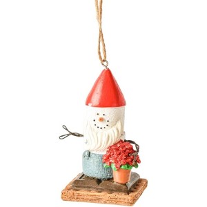 Ganz S'mores Resin Holiday Ornament, Gnome With Flower Snowman - 1 of 2