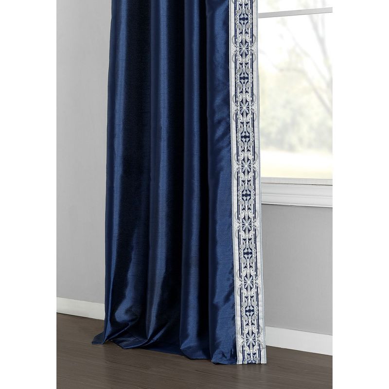 Luxury Traditional Regency Faux Silk Border Trim Window Curtain Panel Navy Single 52x84, 3 of 6