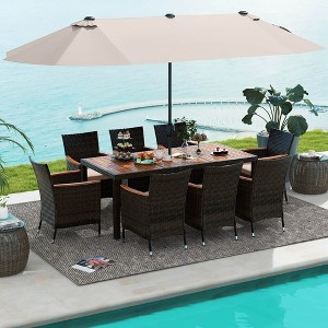 Costway 11 PCS Patio Dining Set with 15ft Double-Sided Patio Umbrella (Base Included) Beige/Coffee/Navy/Orange/Wine/Grey - 1 of 4