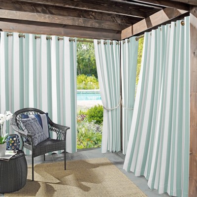 95"x54" Valencia Cabana Striped Indoor/Outdoor UV Protectant Grommet Top Room Darkening Curtain Panel Blue - Sun Zero