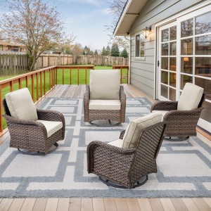 Buenhomino Outdoor Patio Wicker Swivel Chairs - Set of 4 Outside Rattan Rocker Glider Chair Rocking Armchairs for Front Porch Balcony Backyard Deck - 1 of 4