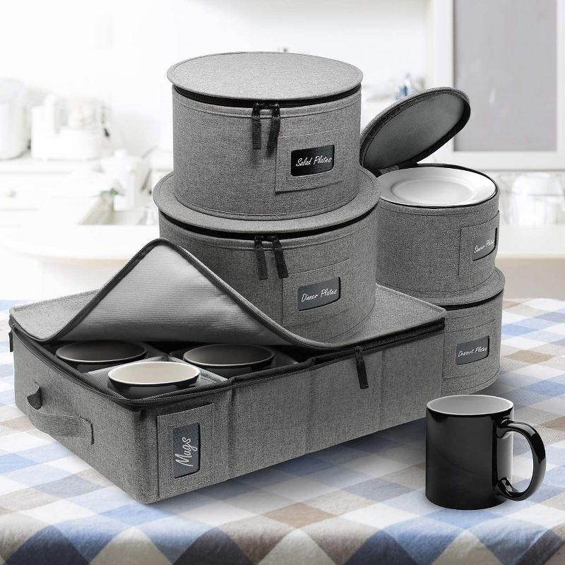 Sorbus 5 Piece China Dinnerware Storage Organizer Set for Protecting or Transporting  (Gray), 2 of 6