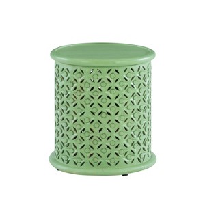 17" Lainey Fully Assembled Solid Mango Wood Side Table Green - Powell: Antique Stain, Boho Chic, No Assembly Required - 1 of 4
