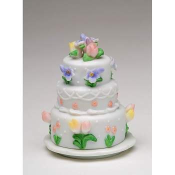 Kevins Gift Shoppe Ceramic Wedding Cake with Tulip Flowers Jewelry Box