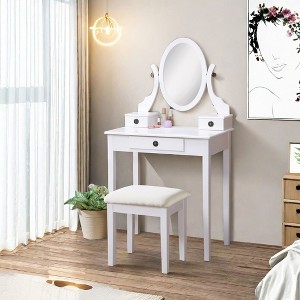 NicBex Vanity Desk with Mirror 30" Vanity Table with Oval Mirror, British Style Wood Makeup Vanity with 3 Drawer and 1 Upholstered Stool - 1 of 4