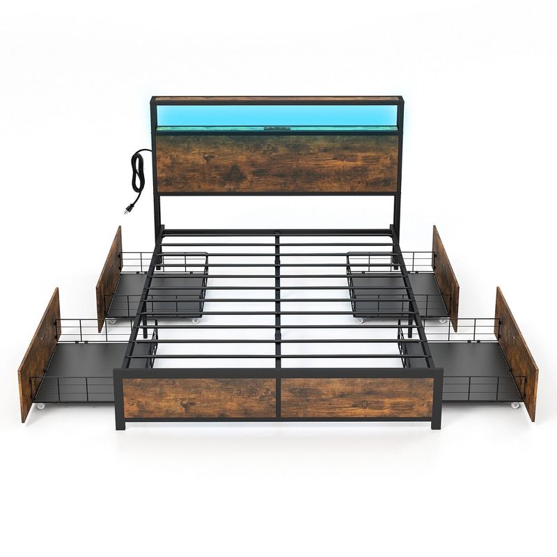 Tangkula Full/Queen Industrial Platform Bed Frame with Storage Drawers & LED Lights Headboard, 1 of 11