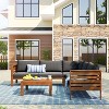 Racxily Outdoor Sofa Set, Acacia Wood Frame with Gray Water-Resistant Cushions & Metal Accessories - 3 of 4