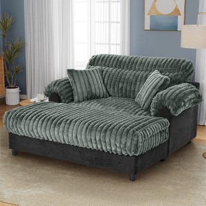 JUJABU 65.25" Modern Chaise Lounge Sofa, Cozy Plush Couch with Two Throw Pillows for Living Room - 1 of 4