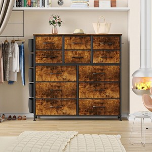12-Drawer Fabric Dresser with 5 Side Pockets and 2 Hooks, Sturdy Bedroom Drawers Cabinet with Wood Top & Metal Frame, for Cloakroom, Living Room - 1 of 4