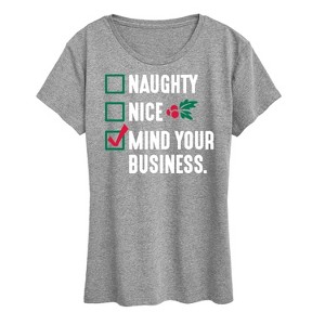 Women's - Instant Message - Mind Your Business Funny Christmas Short Sleeve Graphic T-Shirt - 1 of 4