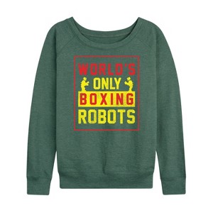 Women's - Rock 'Em Sock 'Em Robots - Worlds Only Boxing Robots Lightweight French Terry Wide Neck Long Sleeve Shirt - 1 of 4