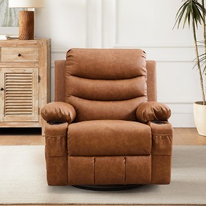 Jojoka 360° Swivel Rocker Recliner Sofa, Upholstered Fabric Glider with Massage & Heat, Side Pockets & Cup Holders, for Small Spaces - 1 of 4