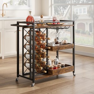 Whizmax Bar Cart, 3 Tier Bar Carts for The Home, Rolling Bar Cart with Wheels, Drink Cart with Wine Rack & Wine Glass Holder Up to 24 for Kitchen - 1 of 4