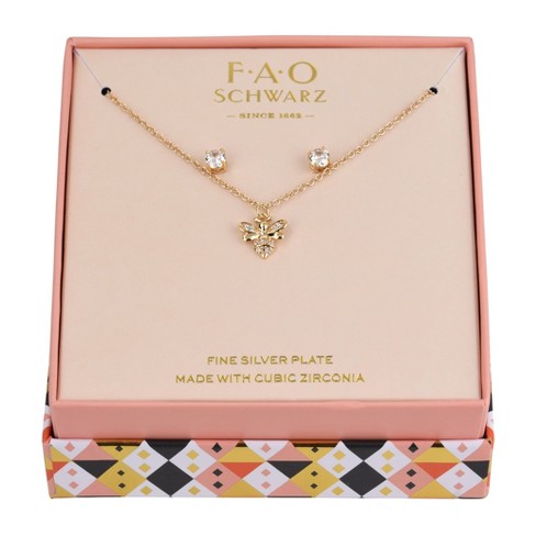 Fao Gold Tone Bee Pendant Necklace And Earring Set Target