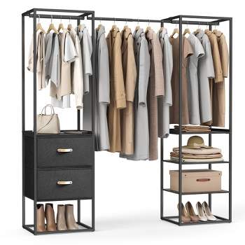SONGMICS Clothes Rack, 70.9 Inch Wardrobe Freestanding Closet, Heavy Duty Garment Rack with 1 Extendable Hanging Rod, 2 Drawers and 4 Shelves