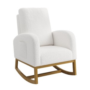 Teddy Upholstered Rocking Chair Nursery - Glider Rocker Chair with High Backrest, Side Pocket, Wood Legs, Comfy Side Accent Chair for Bedroom - 1 of 4